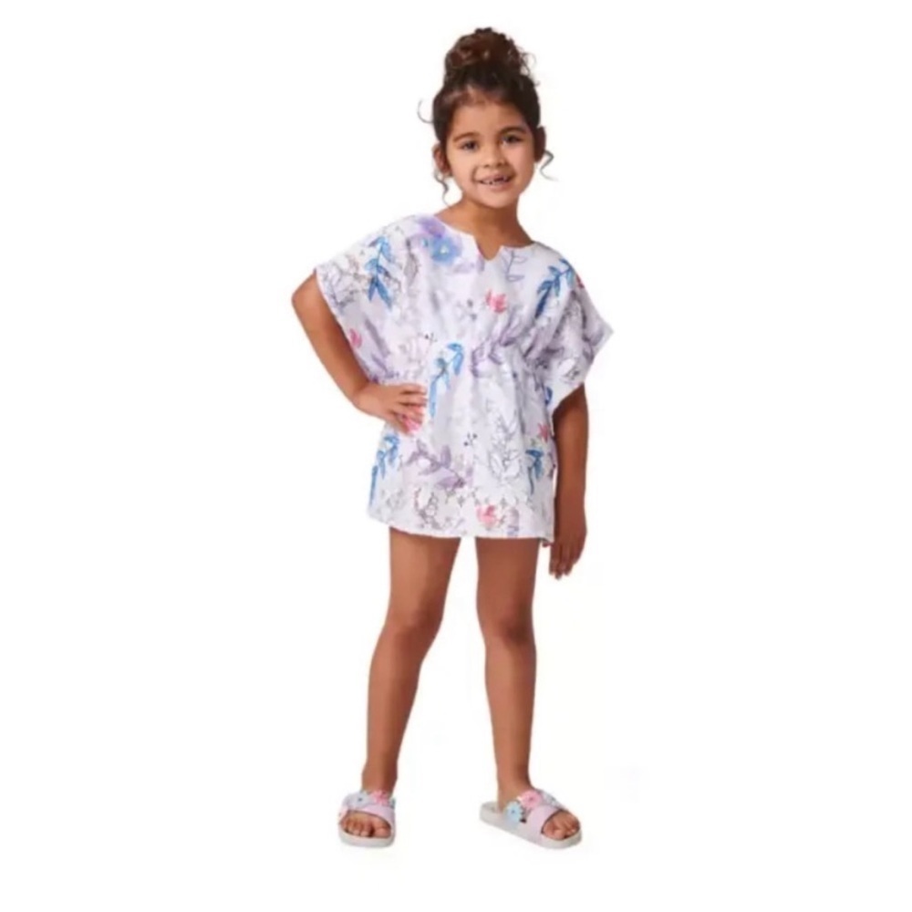 Disney Frozen 2 Girls Swim Cover Up Floral Sequin Lace White Size 4